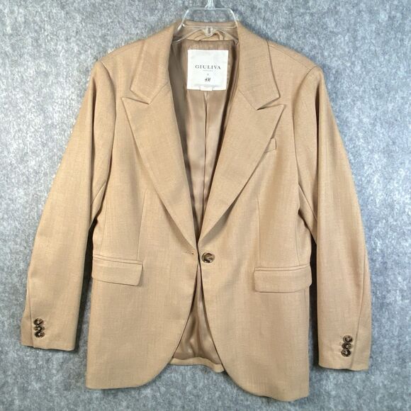 Giuliva Heritage x H&M Boyfriend Blazer Women Med Double Breasted Jacket Tan - Picture 1 of 13